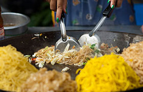 Pad Thai cooked on a hot wok