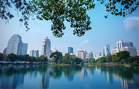 Views of nearby skyscrapers from Lumpini Park