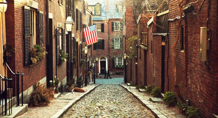 Victorian architecture in street on Beacon Hill, Boston