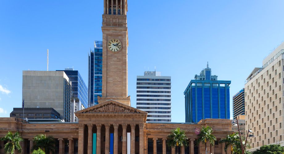 People outside Brisbane City Hall on King George’s Square