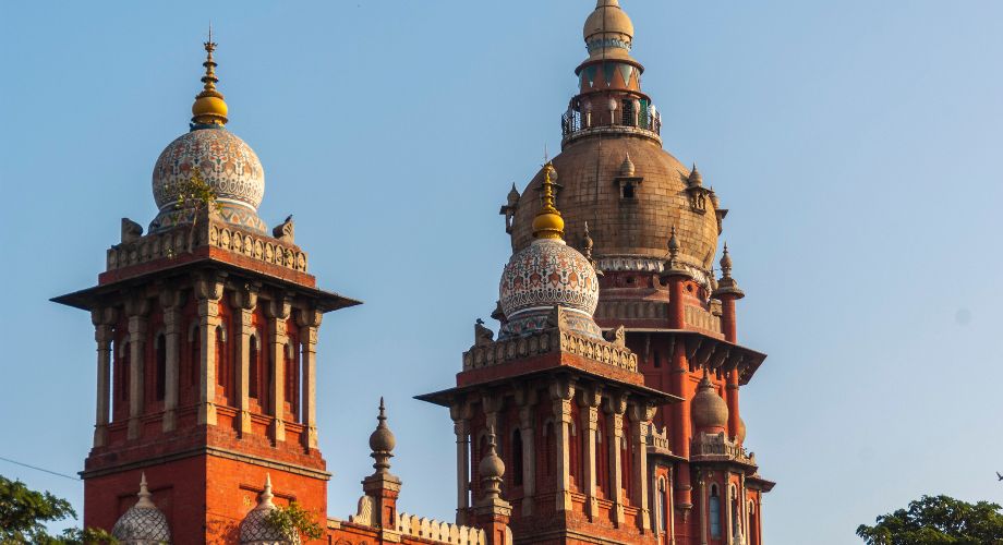 Red domed towers of the Madras High Court in Chennai