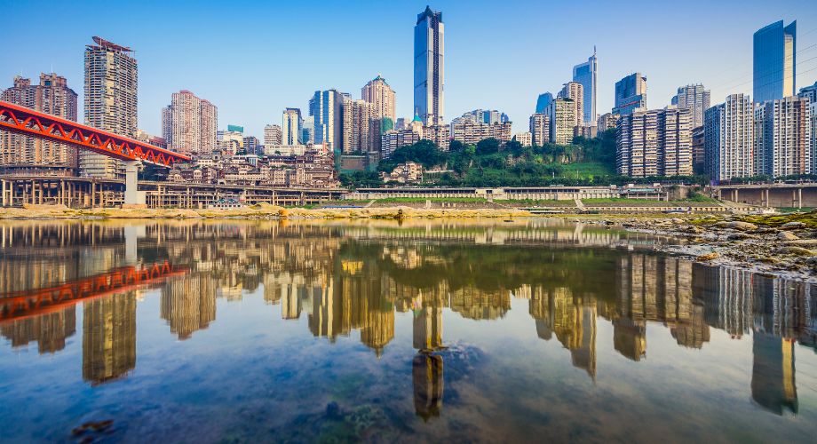 View over the Yangtze River to Chongqing City in daylight