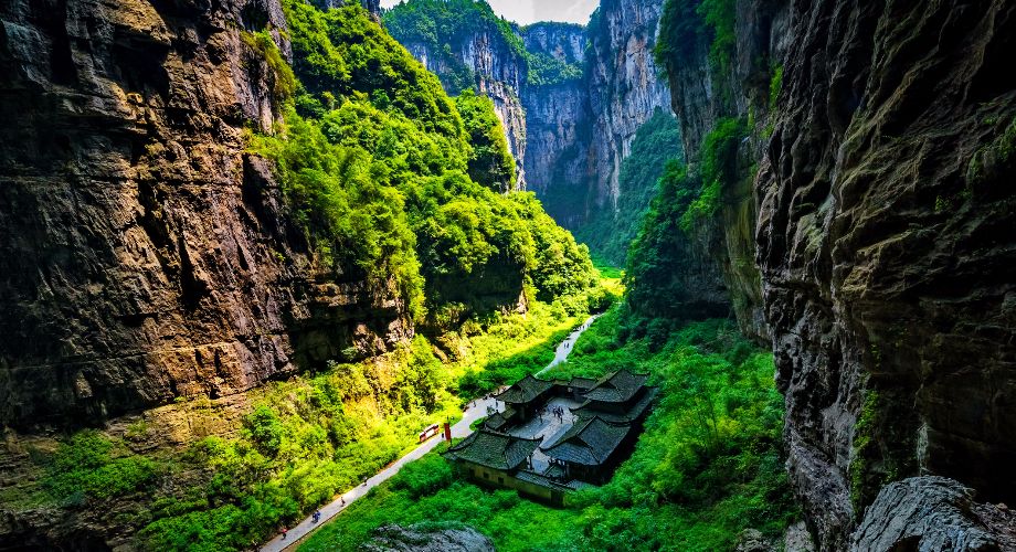 Ancient building in the Wulong Karst Geological Park, Chongqing