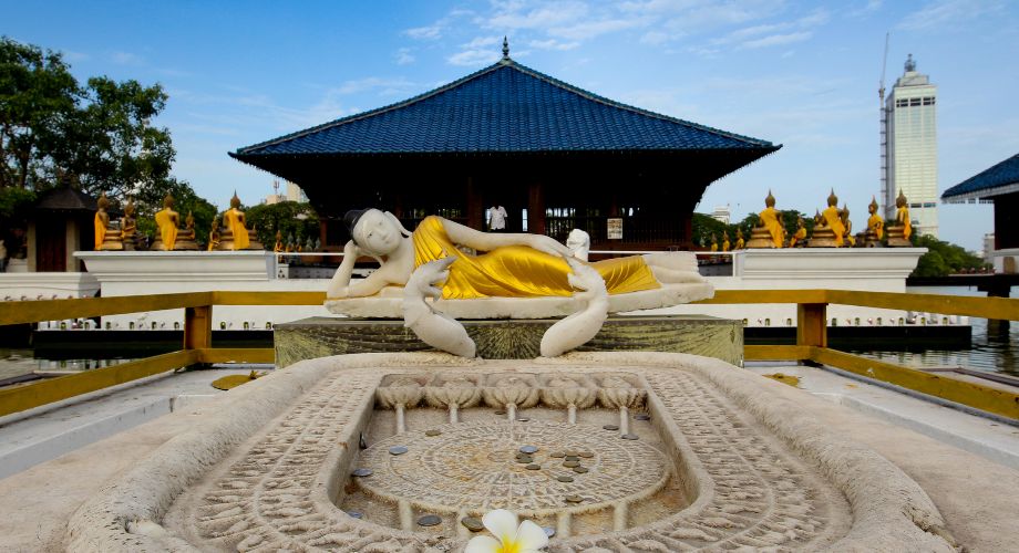 A reclining Buddha statue at the Seema Malaka Temple, Colombo