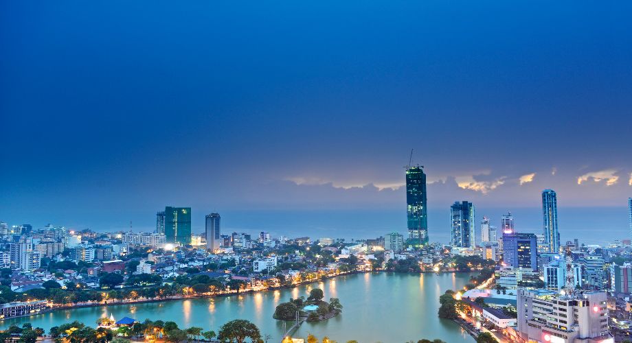 View of harbour and Colombo City lights in early evening