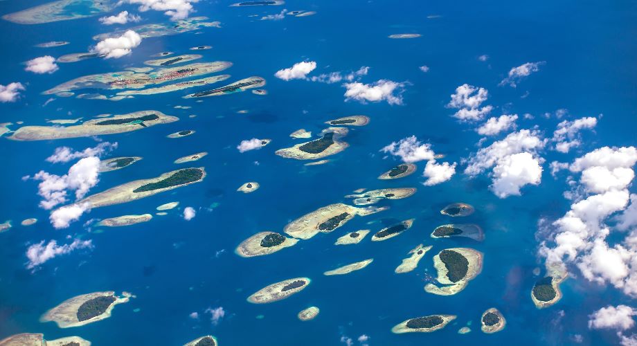 Aerial view of the Thousand Islands archipelago near Jakarta