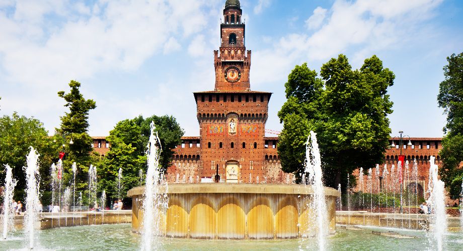 Fountain in front of the Sforzesco Castle in Milan