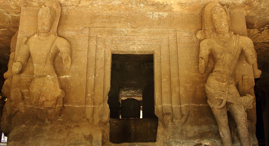 Ancient carvings at the Elephanta Cave Temples in Mumbai