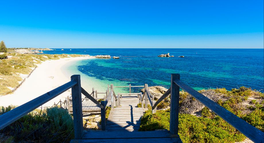 Stairway leading down to white sand beach on Rottnest Island
