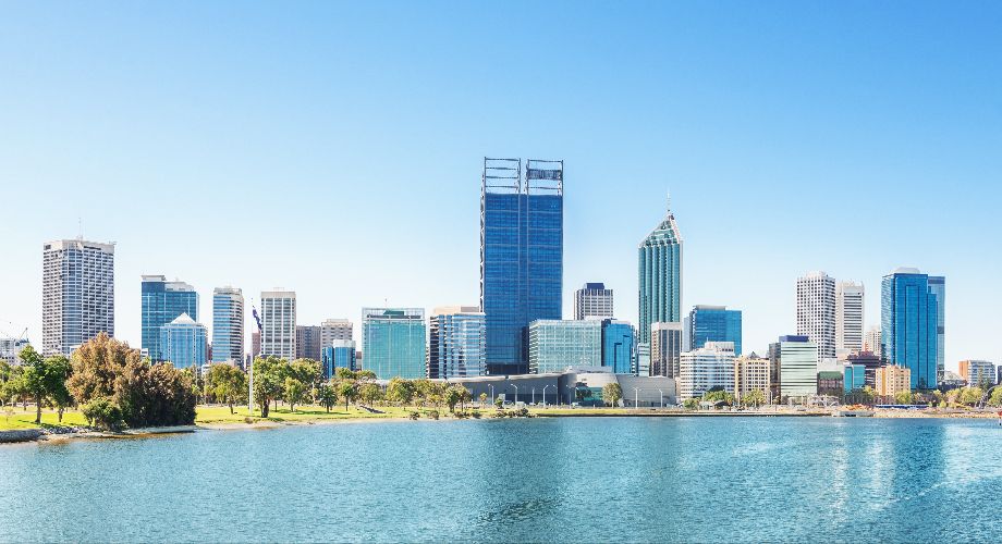 Perth skyline with water and greenery