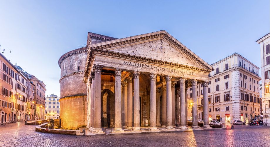 View of the Pantheon in Rome at dusk