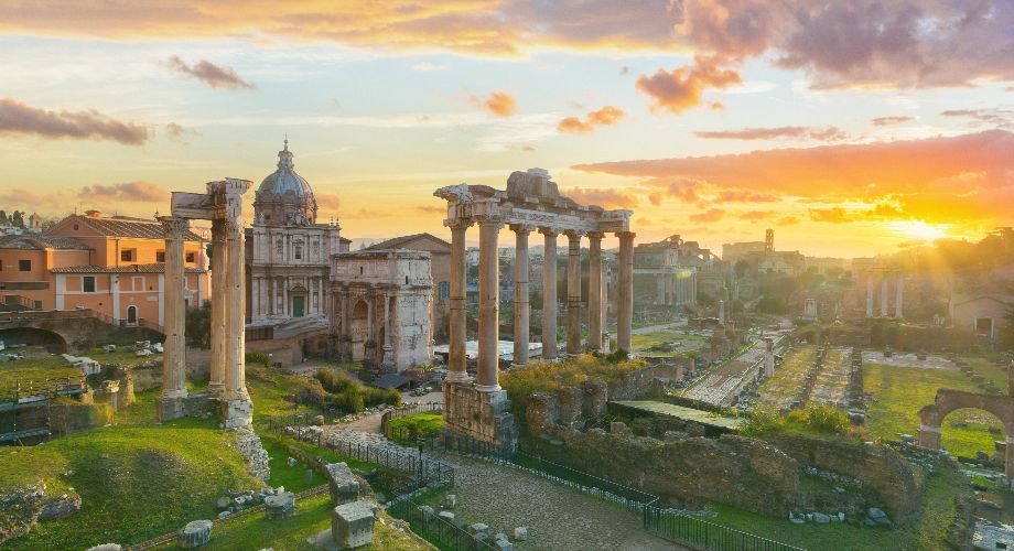 Sunrise at the ancient Roman Forum in Rome