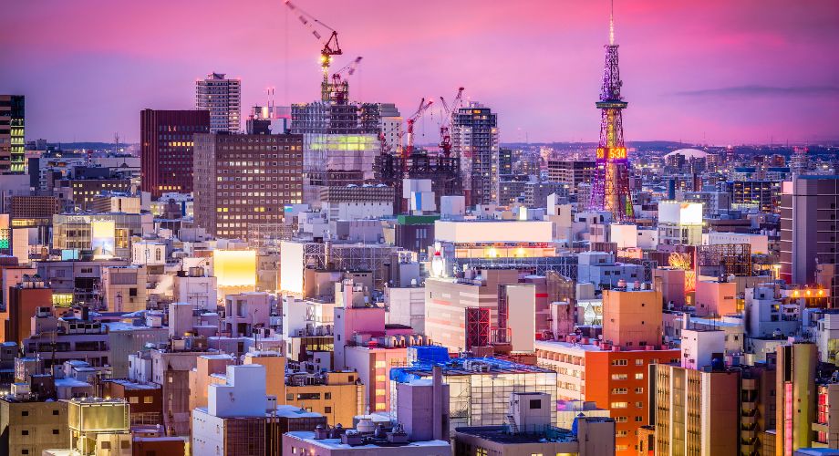 Cityscape of Sapporo with TV Tower at sunset 