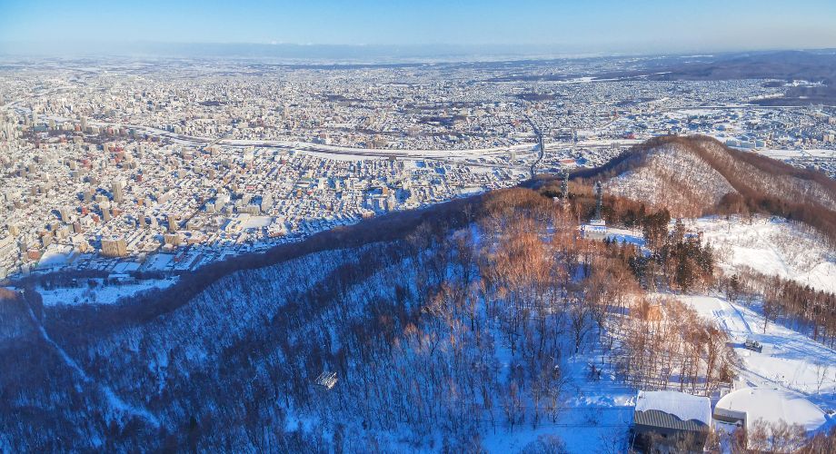 Snow on Mount Moiwa with views over Sapporo