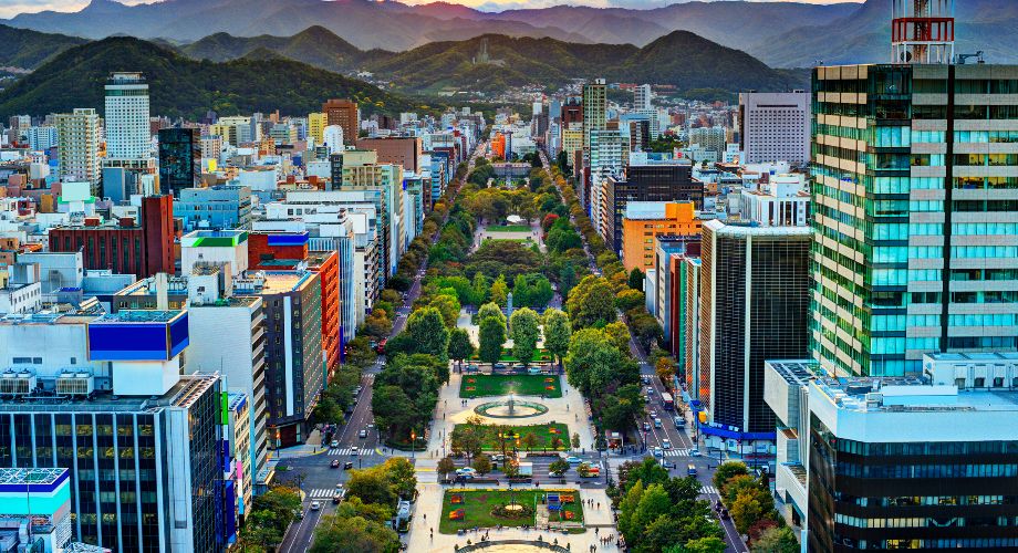 View into Odori Park and downtown Sapporo
