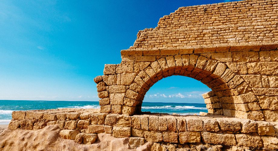 Ruins of a Roman Aqueduct in Caesarea National Park near Tel Aviv