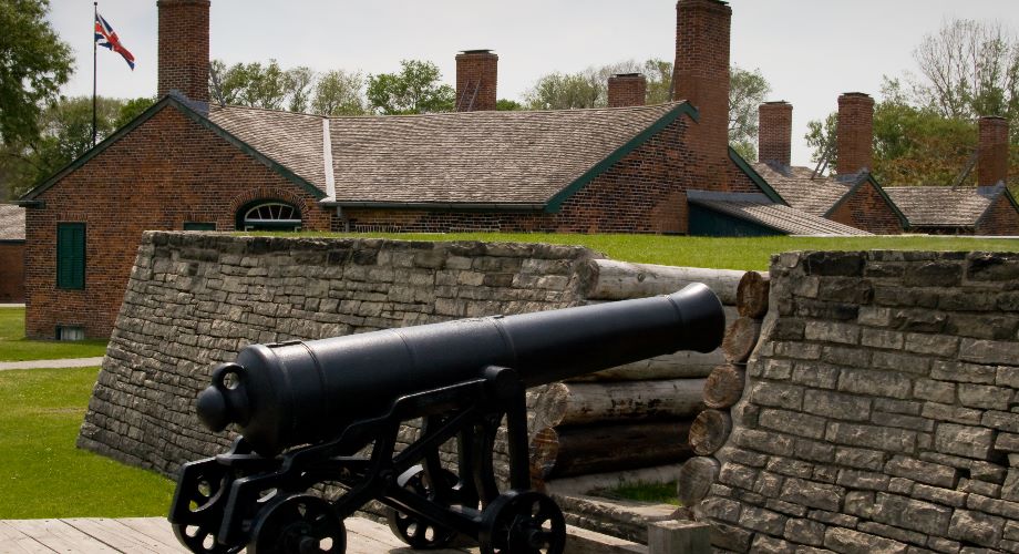 Cannon and stone wall at Fort York in Toronto