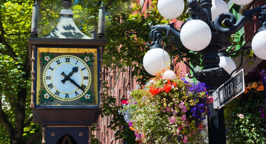 The Gastown Steam Clock and street lamp in Vancouver 