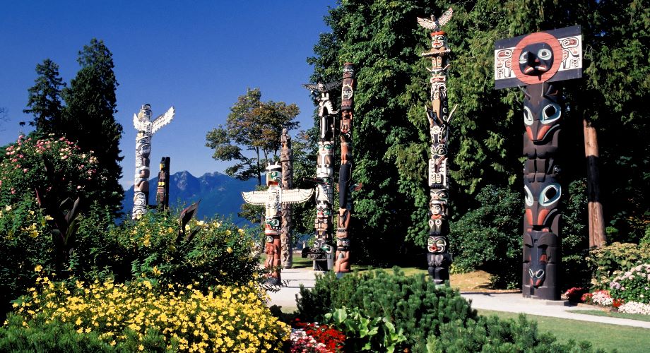 Colourful Totem Poles in Stanley Park, Vancouver