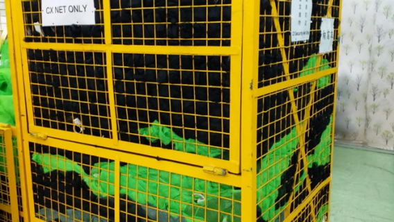 Damaged nets are collected from designated bins