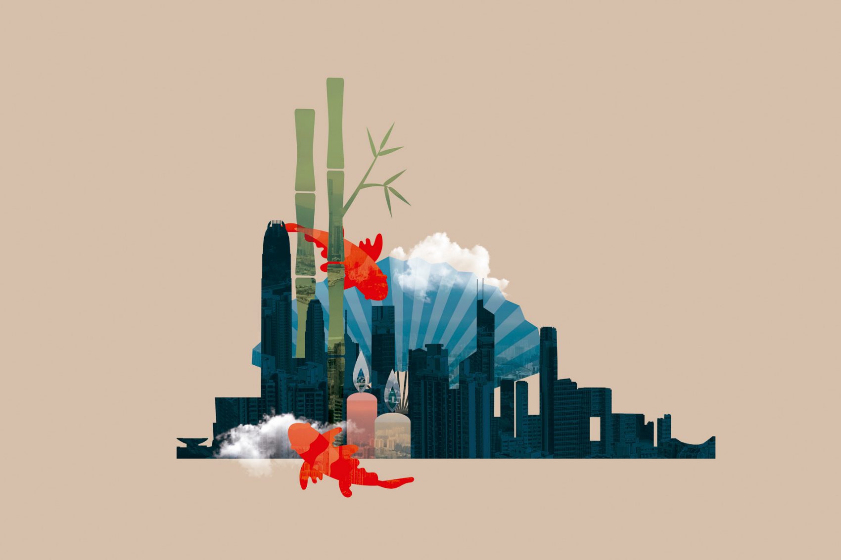 An illustration of Hong Kong with feng shui elements. Credit: SR Garcia