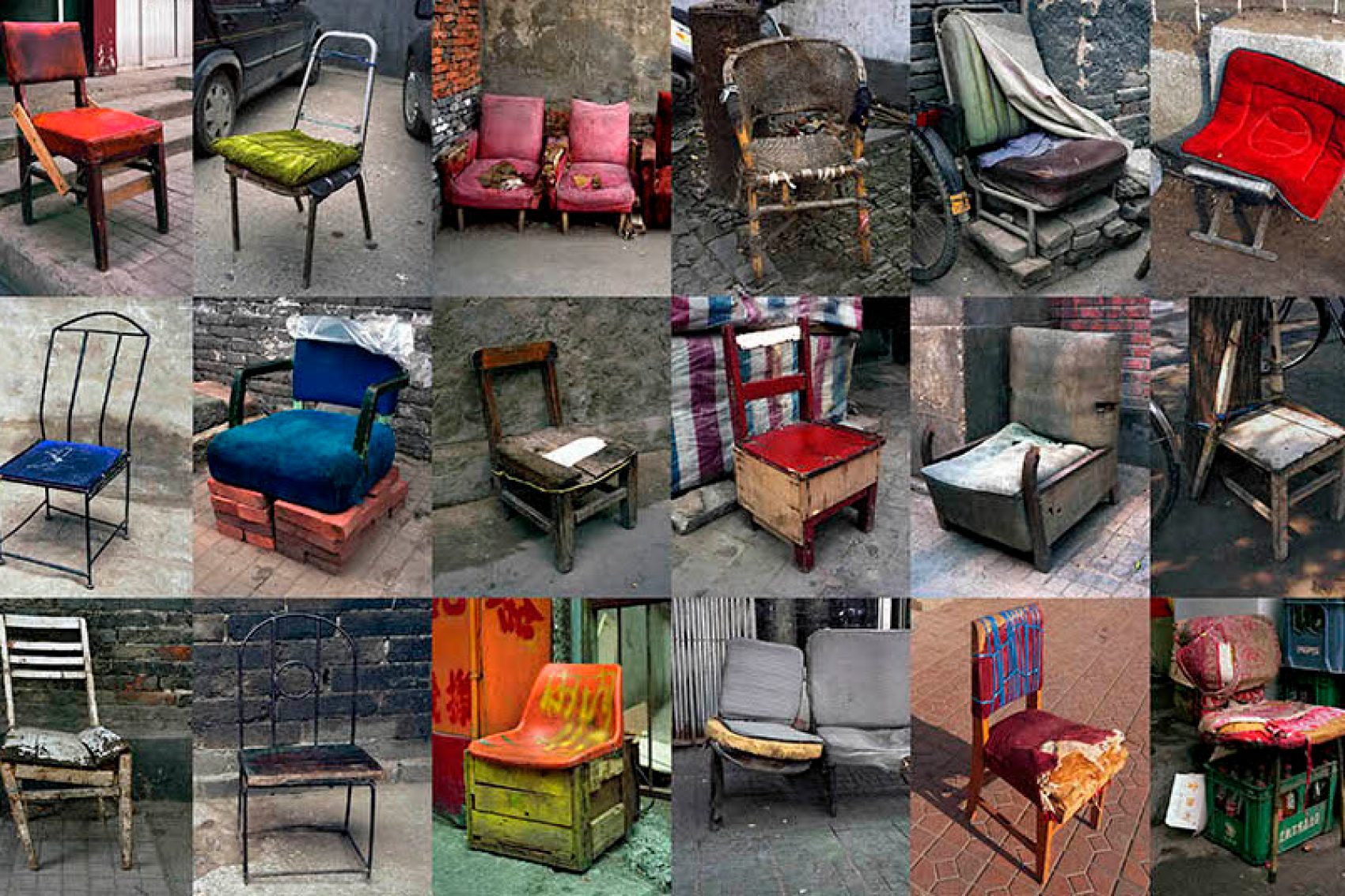 A collection of images from Michael Wolf's series, Bastard Chairs