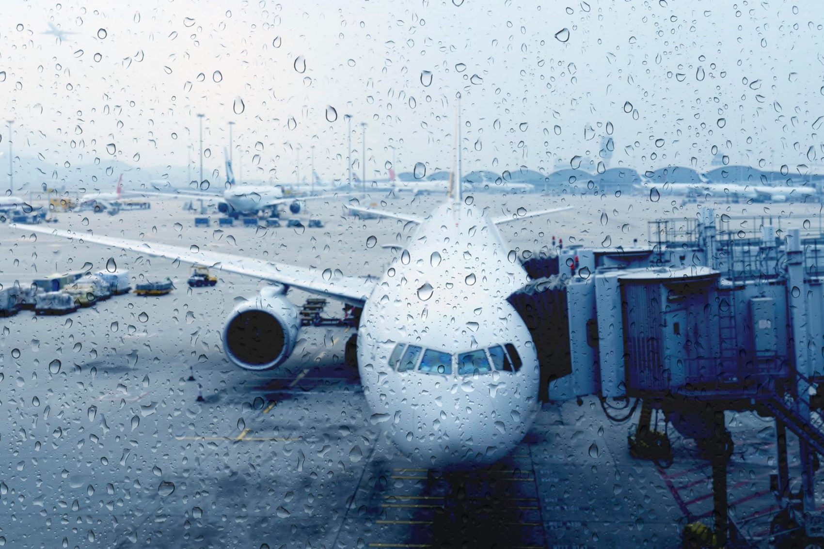 A Cathay Pacific aircraft under the rain