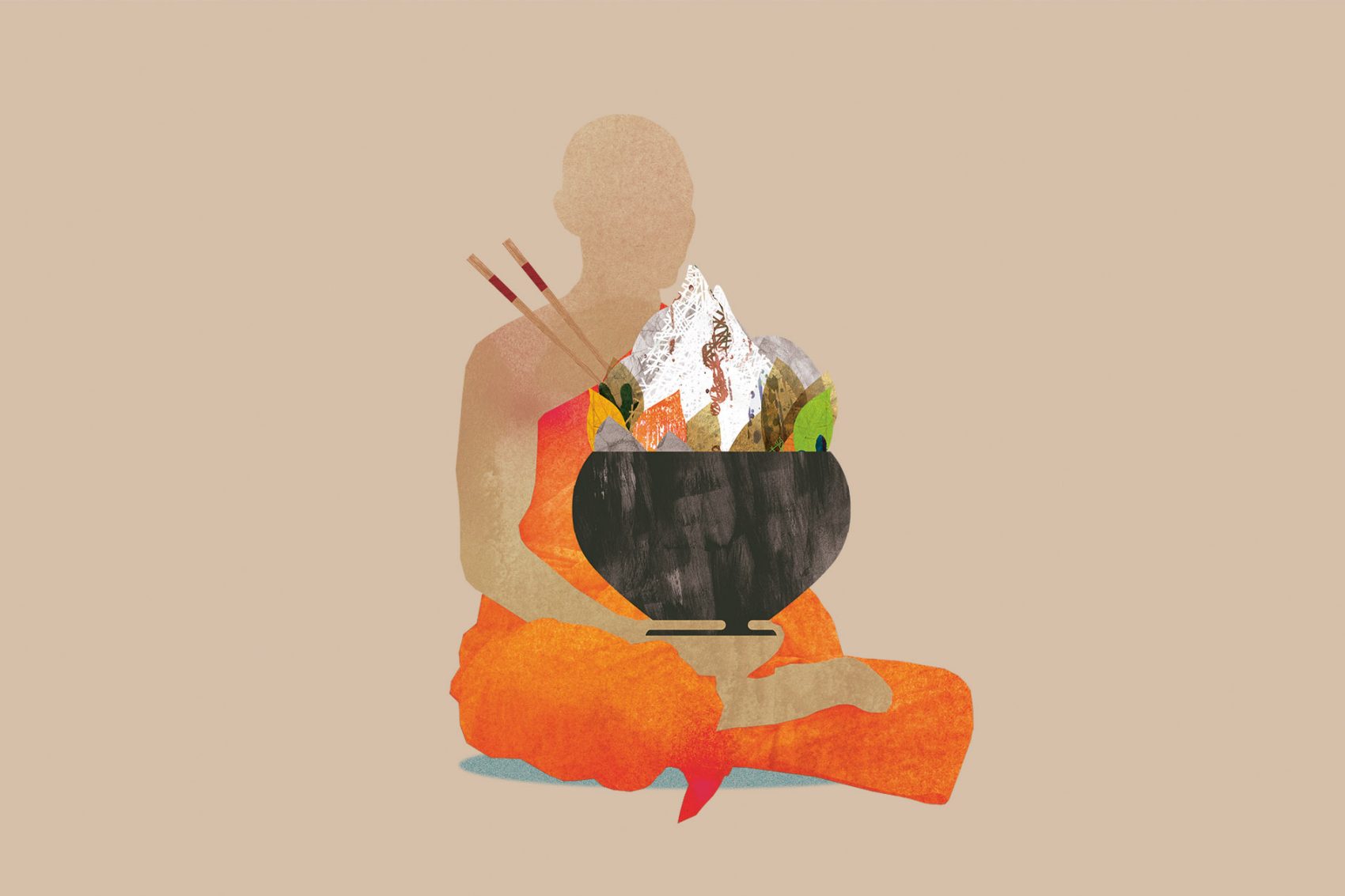 Asia giving alms to Buddhist monks illustration