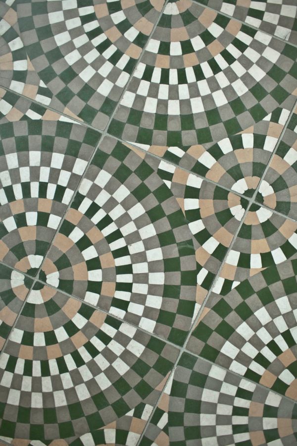 A detail of floor tiles at Le Passage Mohkan Shan