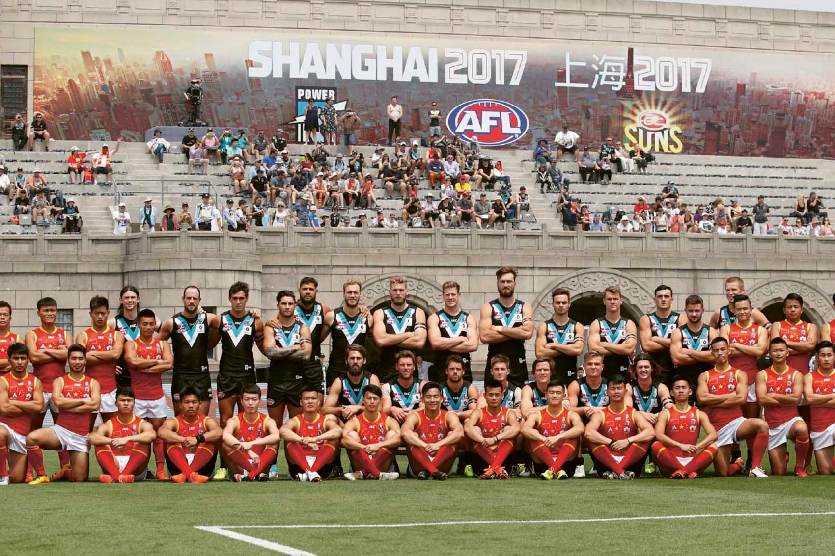 Aussie Rules Football team Port Adelaide in Shanghai in May 2017. Credit: Michael Willson/AFL Media/Getty Images