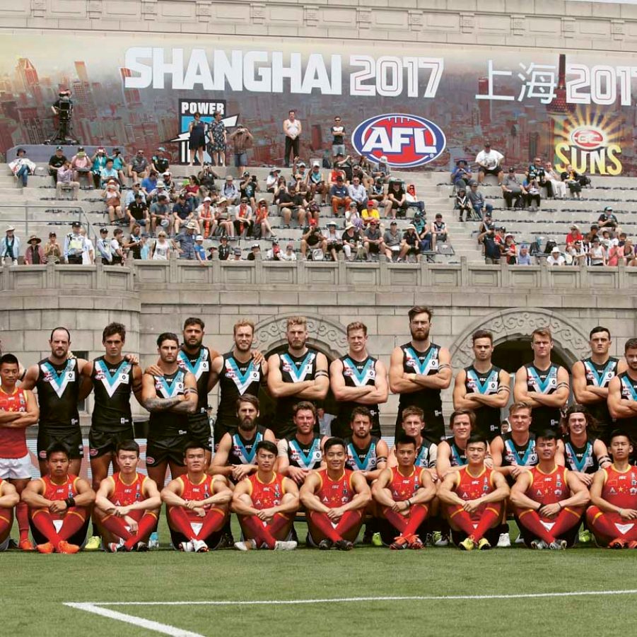 Aussie Rules Football team Port Adelaide in Shanghai in May 2017. Credit: Michael Willson/AFL Media/Getty Images
