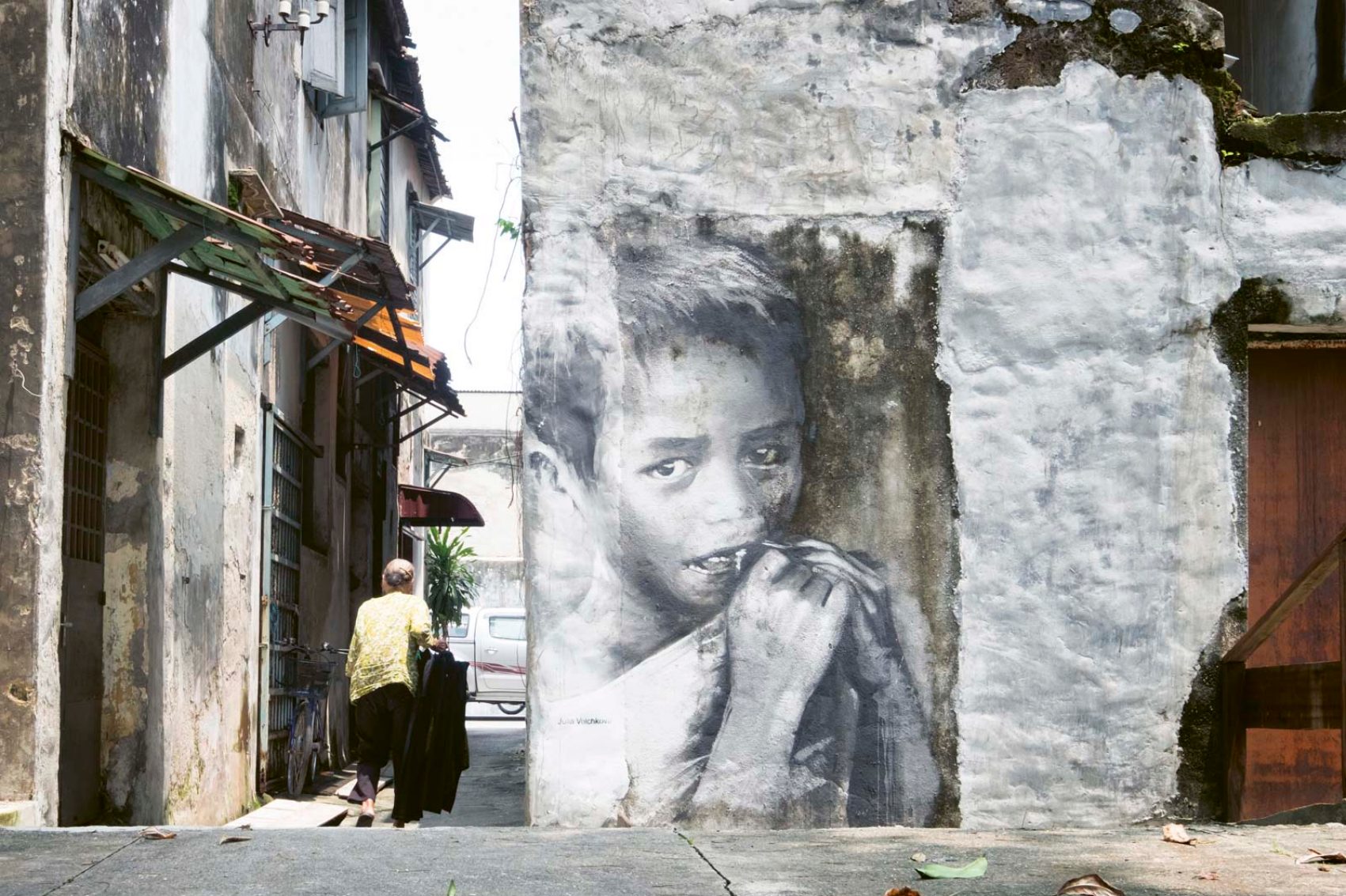 Black and white street painting.