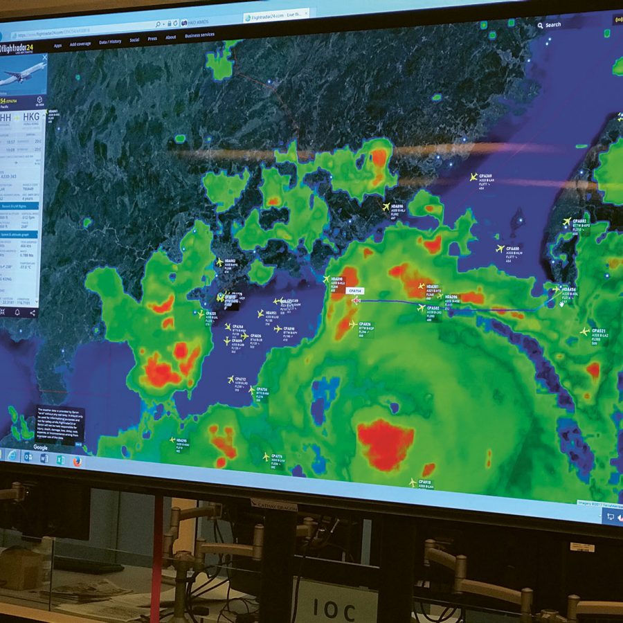 Typhoon Hato on the way, as seen from Cathay Pacific's Integrated Operations Centre