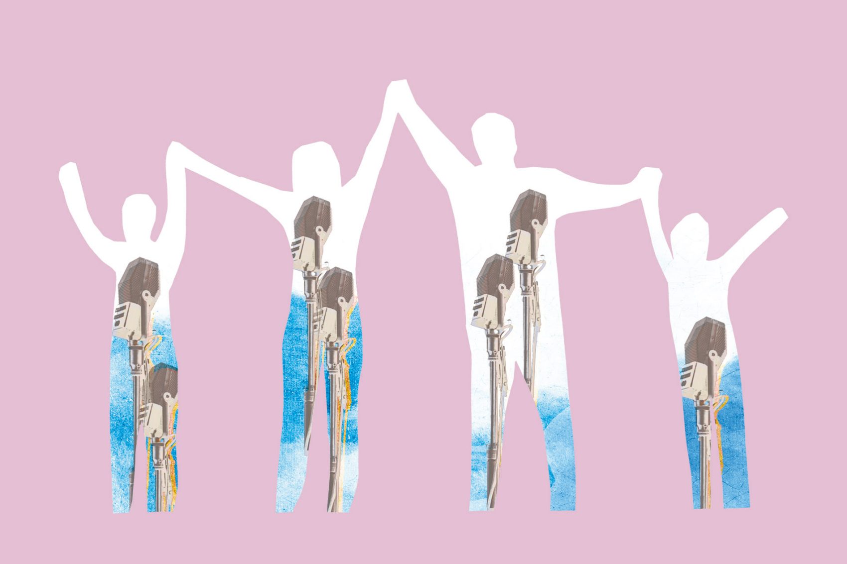 Collage of people and microphones