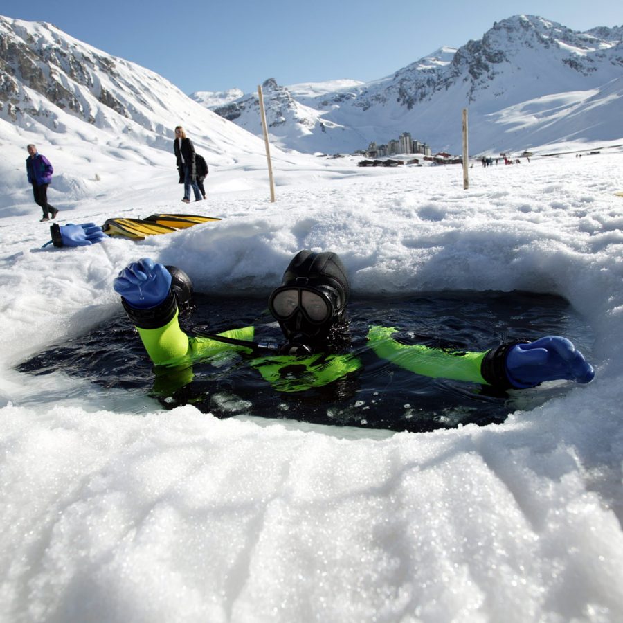 Ice diving, ski jumping, bungee jumping, ziplining, Tignes