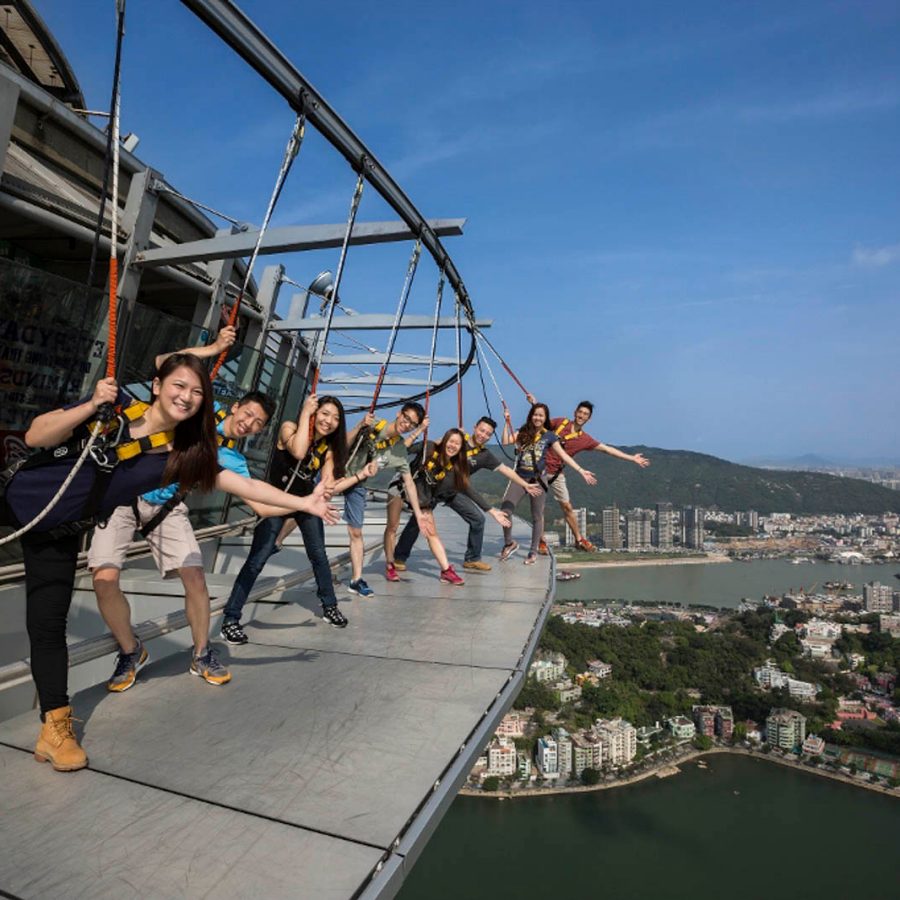 Group of people on the top of Macau Tower