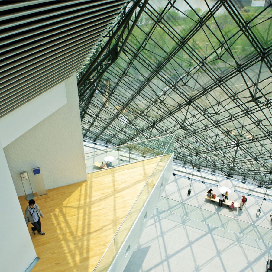 The glass pyramid Hidamari by Isamu Noguchi in Moerenuma Park, Higachi, Sapporo, Japan
