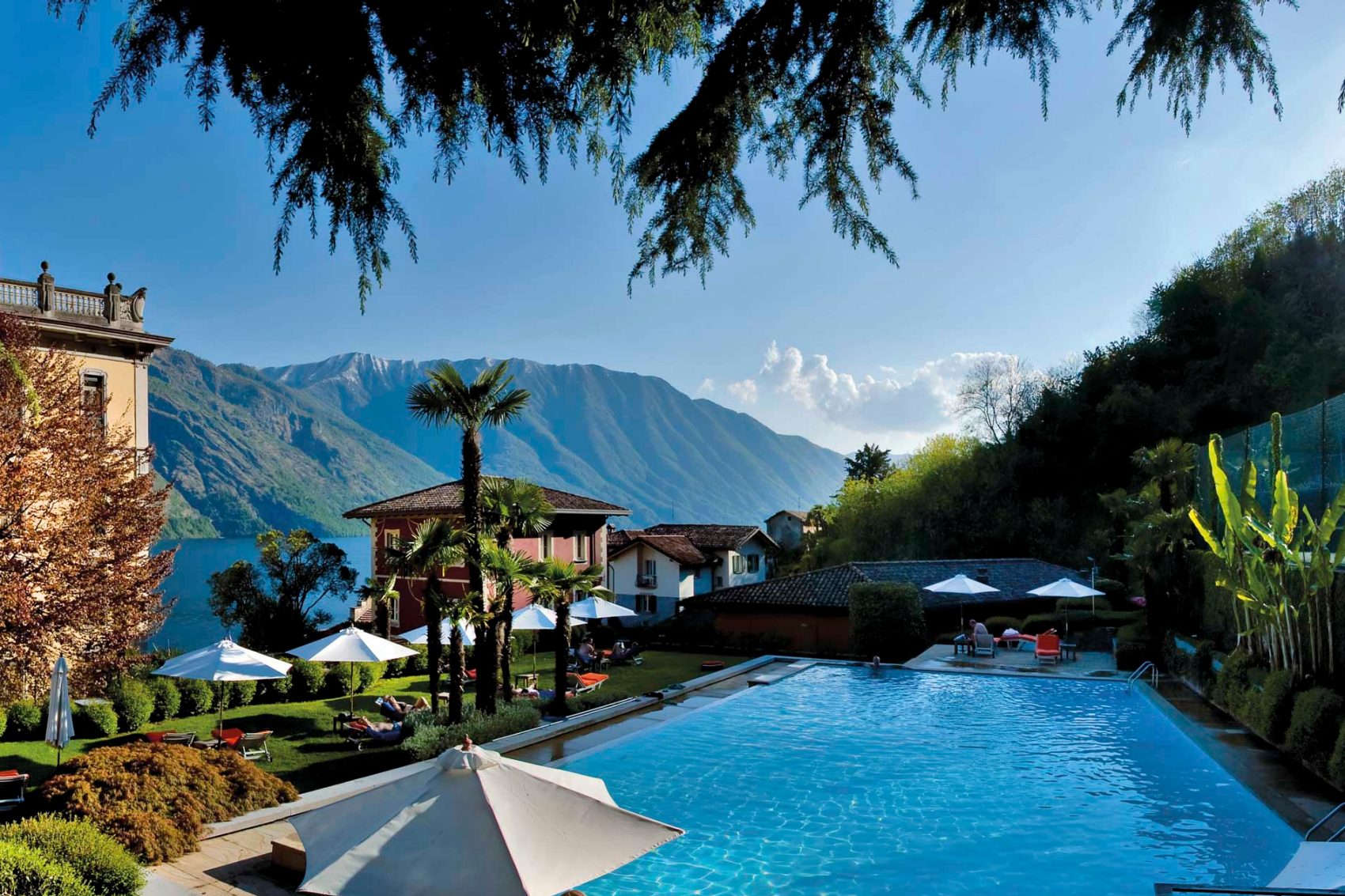 Swimming pool with a mountain backdrop
