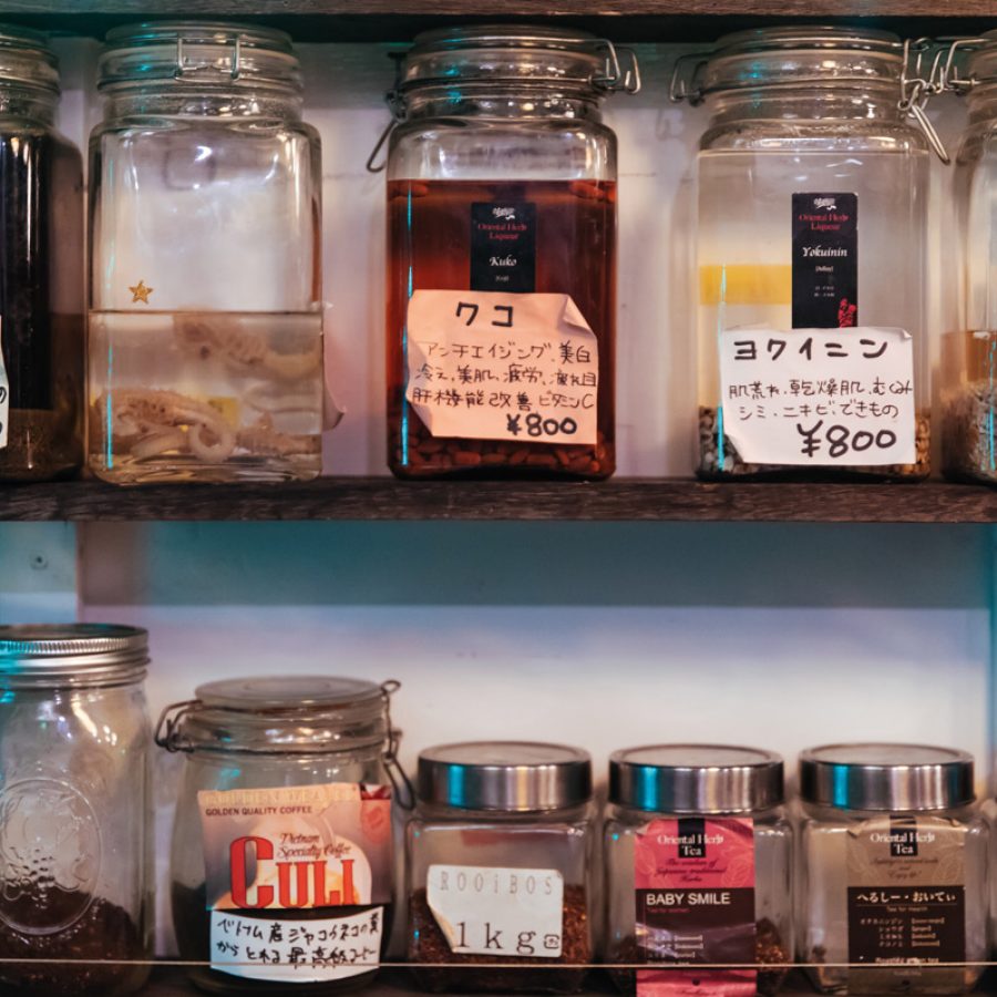 Ingredients of medicinal alcohol on the shelf