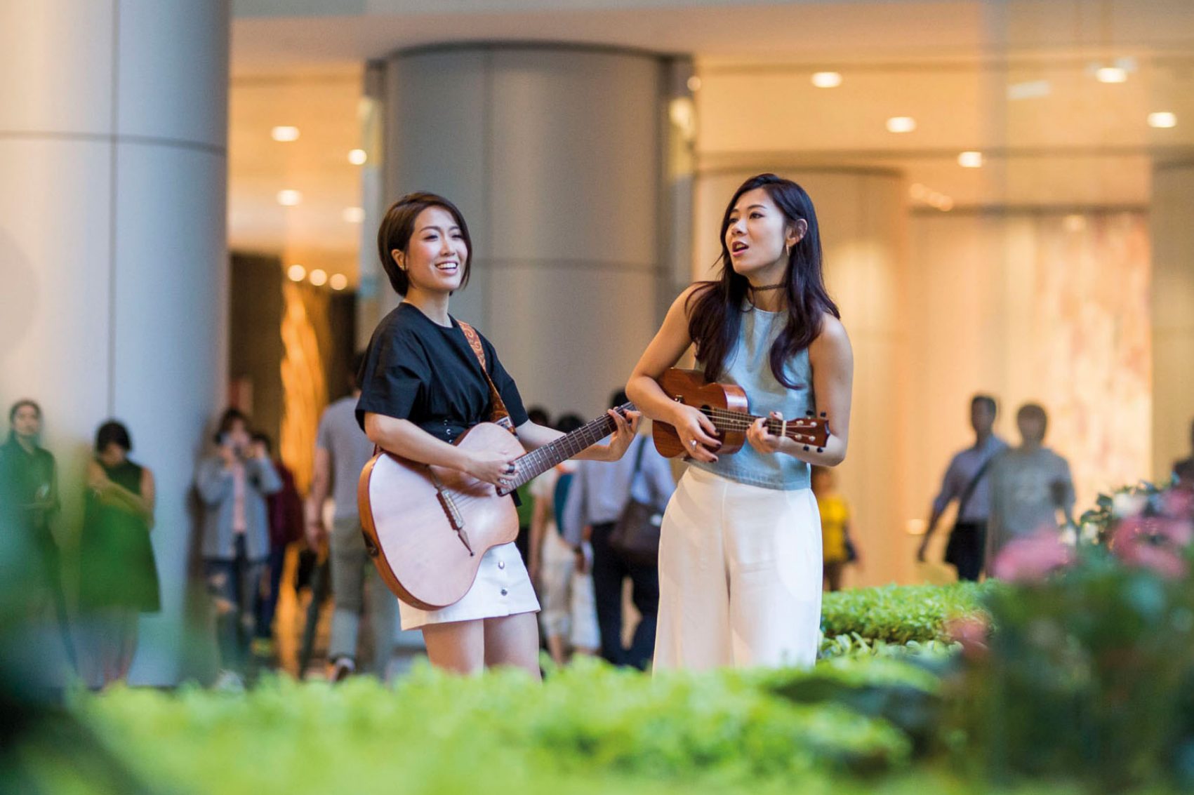 Girls playing guitar