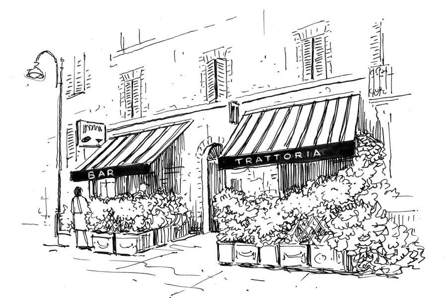 Illustration of the facade of La Taverna Della Berardenga, Castelnuovo Berardenga.
