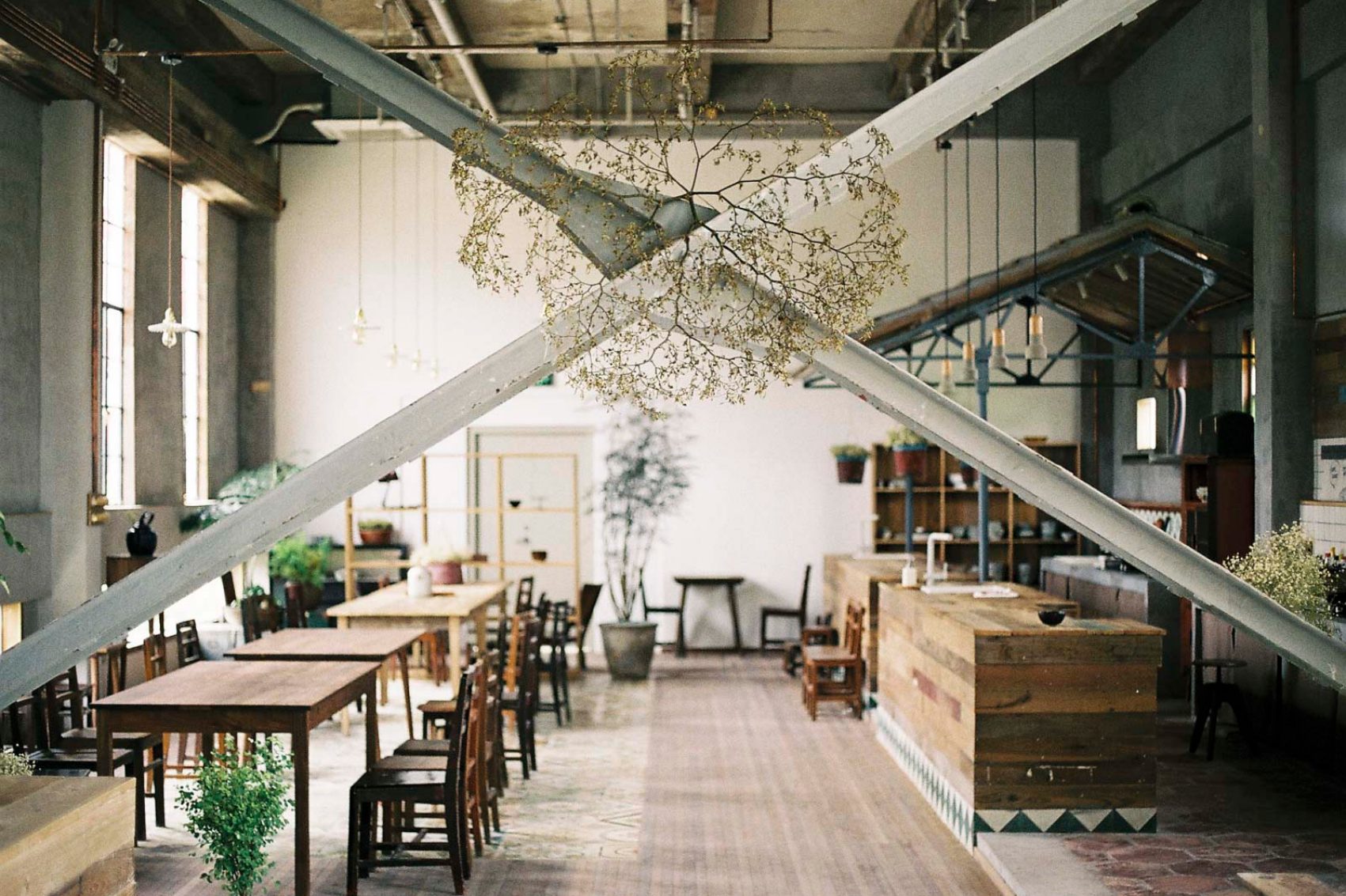 Empty room with tables and chairs