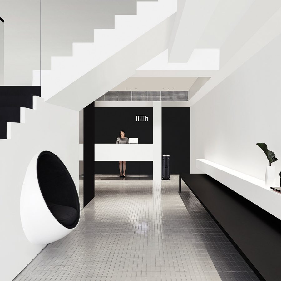 Black and white minimalist hotel interior