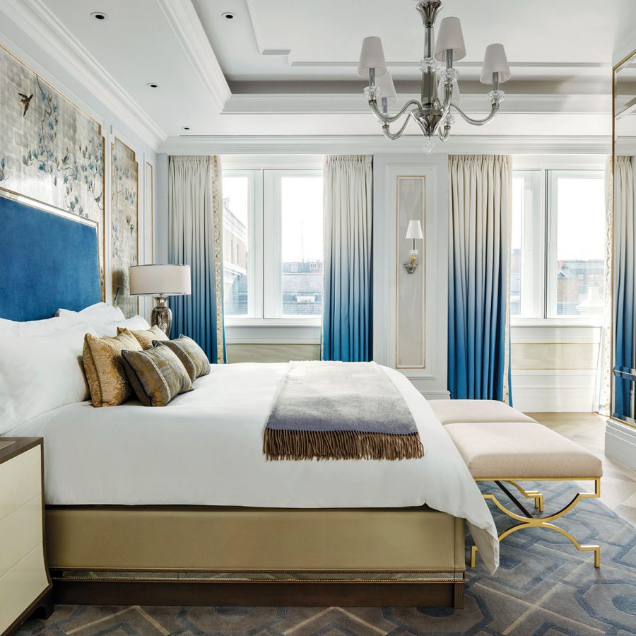 The bedroom of the Sterling Suite at The Langham London. Credit: Michael Weber