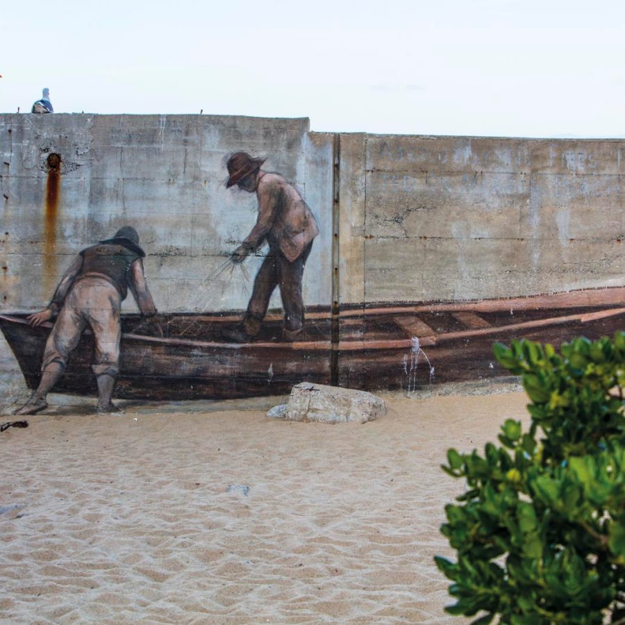 Wall painting of fisherman