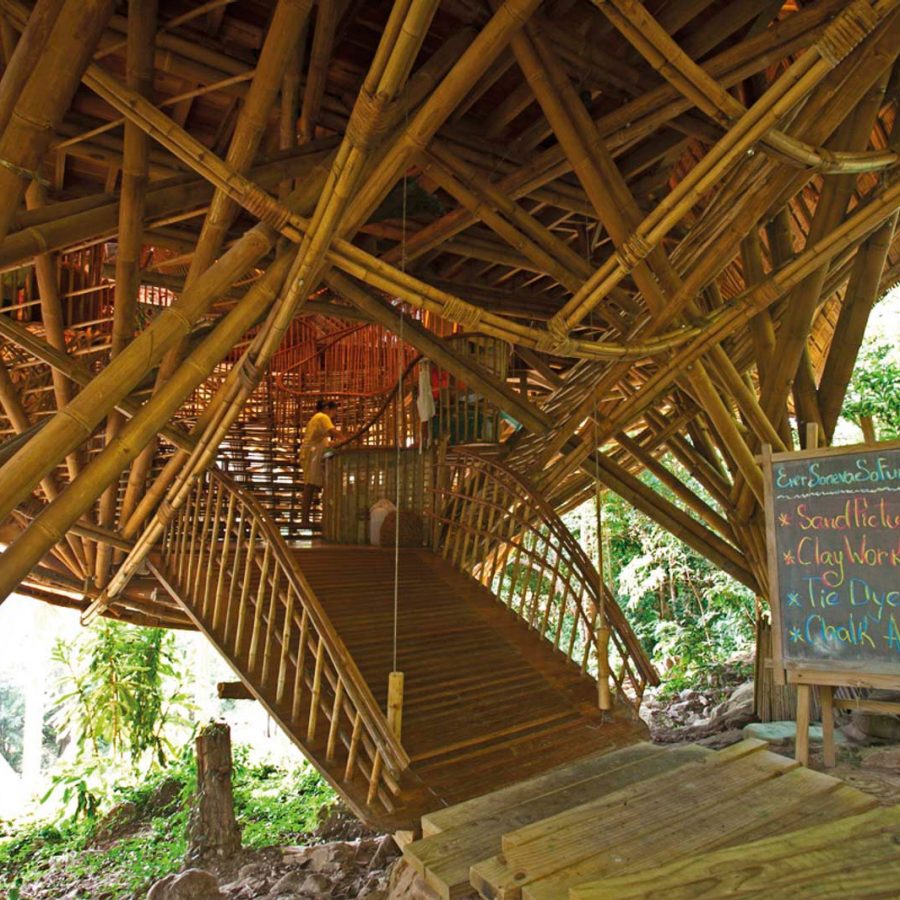 Bamboo structure among trees