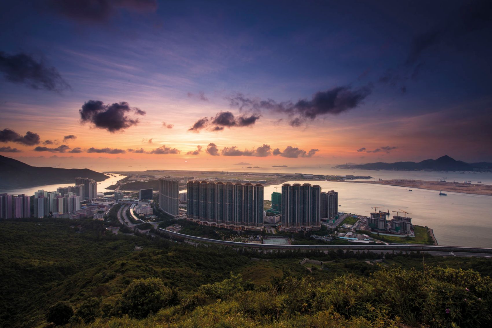 Sun setting over Tung Chung, Lantau Island