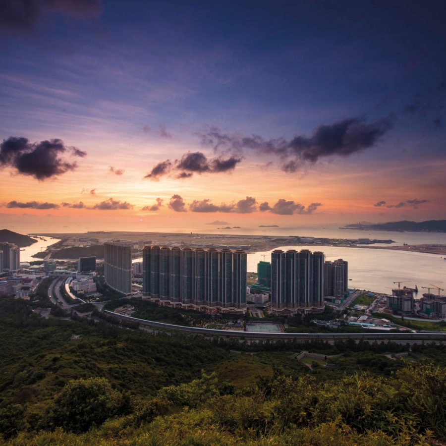 Sun setting over Tung Chung, Lantau Island