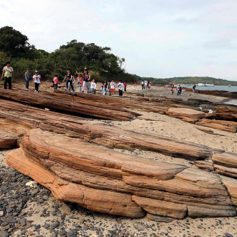 Patterned rock formations at the Global Geopark in Hong Kong