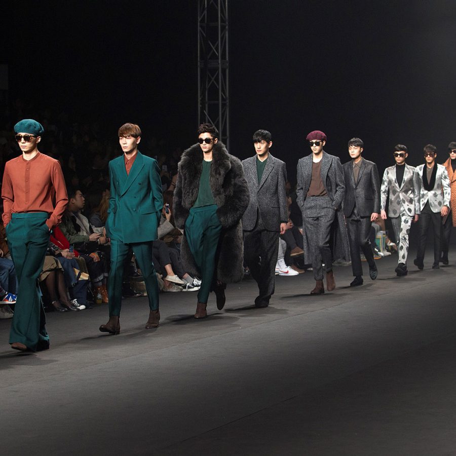 Models walk the runway at Kim Seo Ryong show during the Seoul Fashion Week Fall/Winter 2015 at Dongdaemun Design Plaza in Seoul, South Korea.  